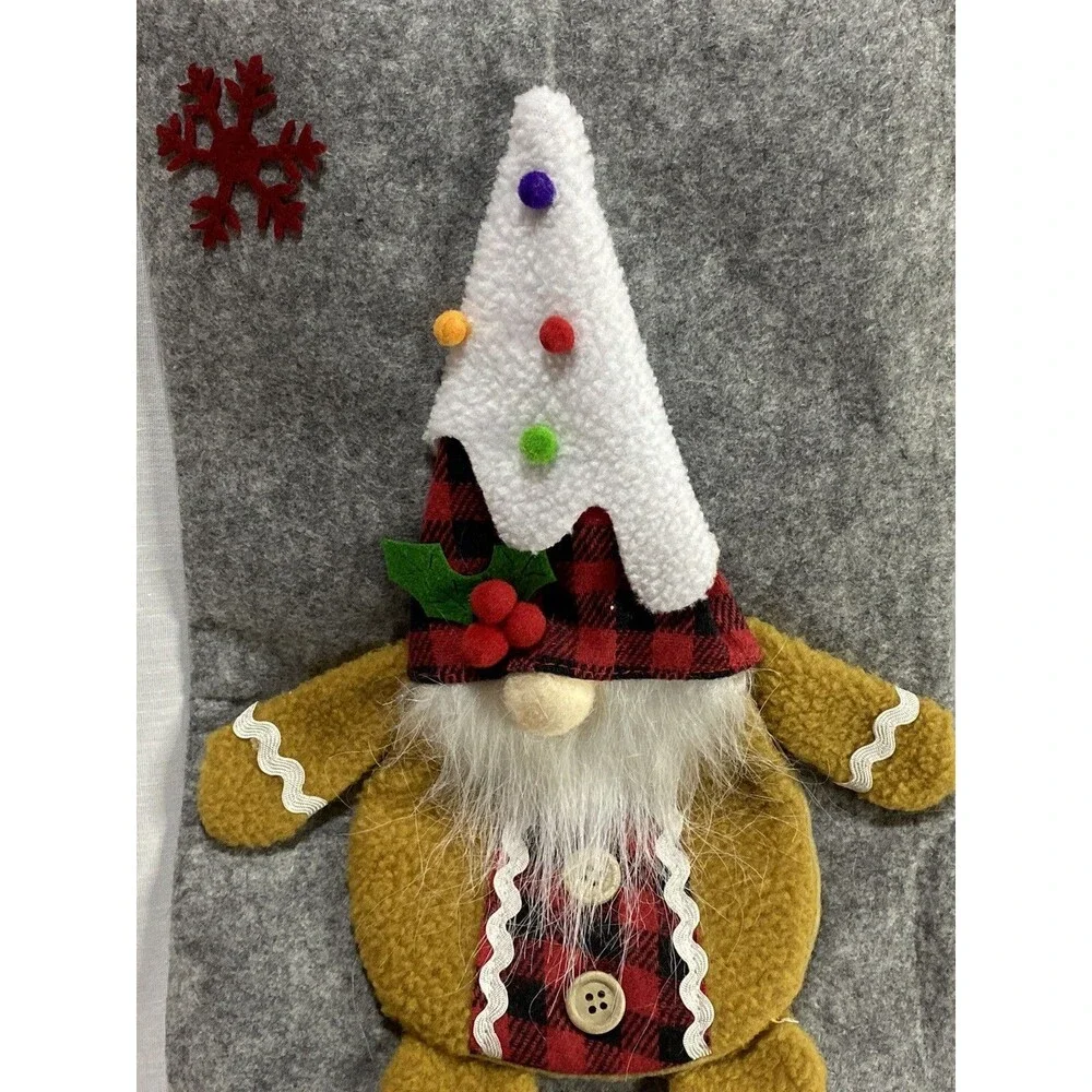 Christmas Stocking 3D Gnome Gingerbread & Plaid Cuff Xmas Decorations Candy bag